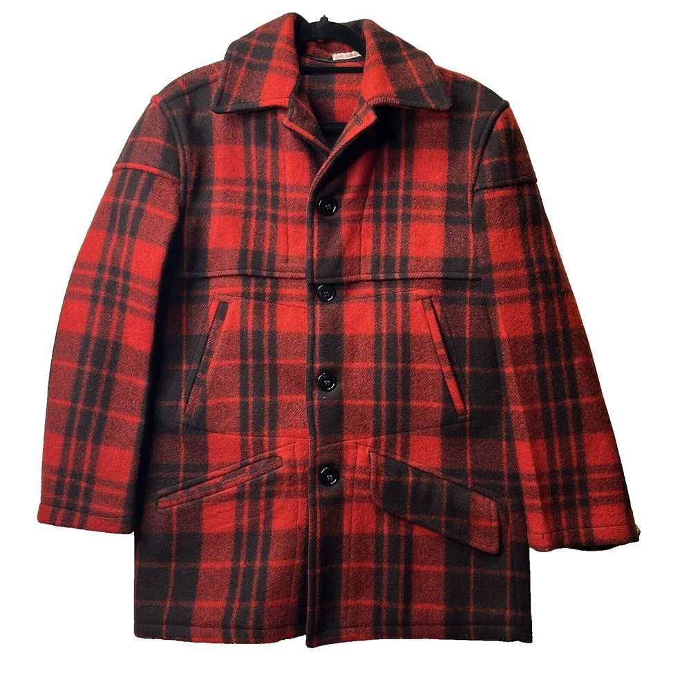 Chippewa‎ Woolen Mills Wool Hunting Red Buffalo Plaid Jacket XL Vintage
